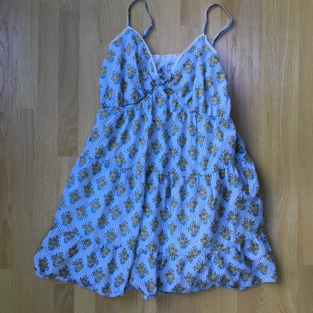Japna Blue White Striped Floral Tiered Cotton Sundress Lace Trim XL